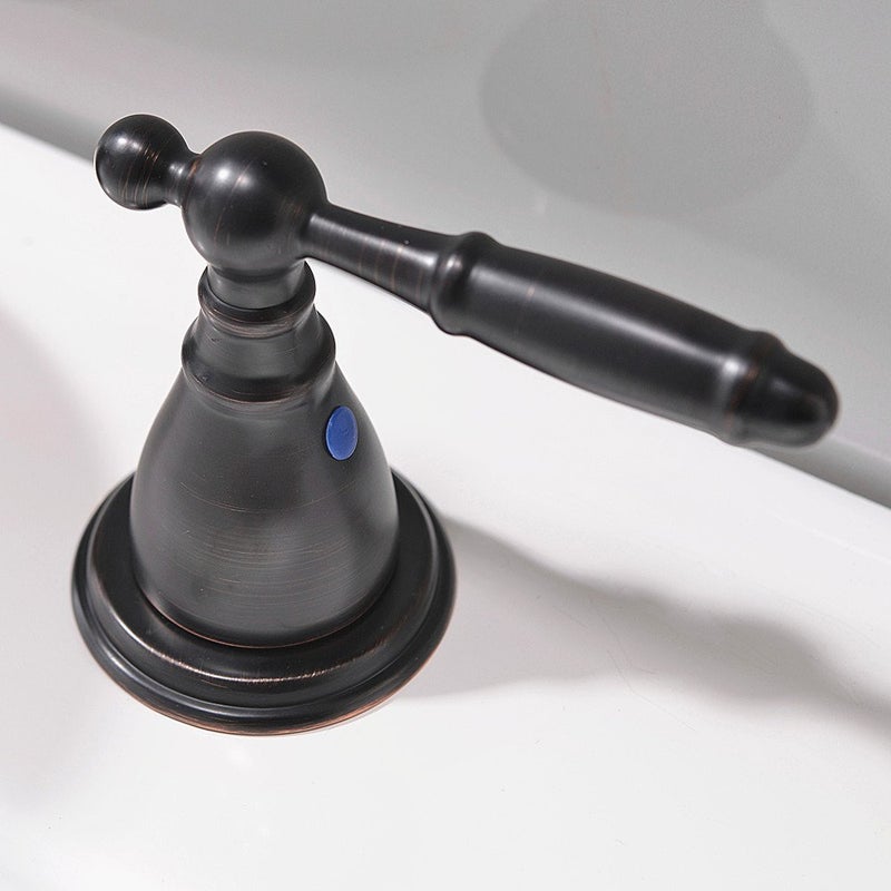 Phiestina 8 Inch 3 Hole Oil Rubbed Bronze Widespread Bathroom Faucet,Lavatory 2 Handles Vanity Sink Faucet with Copper Pop Up Drain, WF008-4-ORB - Image 5
